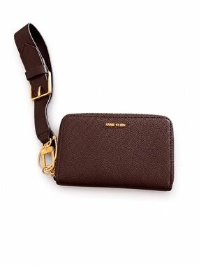 Anne Klein Black Faux Pebbled Leather Zip Wristlet with pretty Buckle